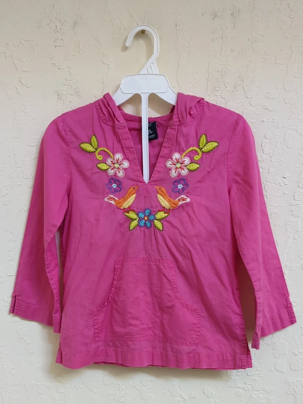 GAP Kids Fuschia Pink Hooded Long Sleeve Embroidered Cotton Tunic Size 4-5